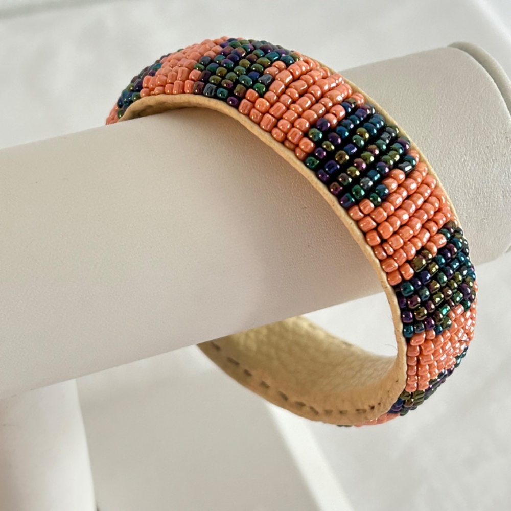Ethnic African Bead Bracelet Leather Multicolor Bangle